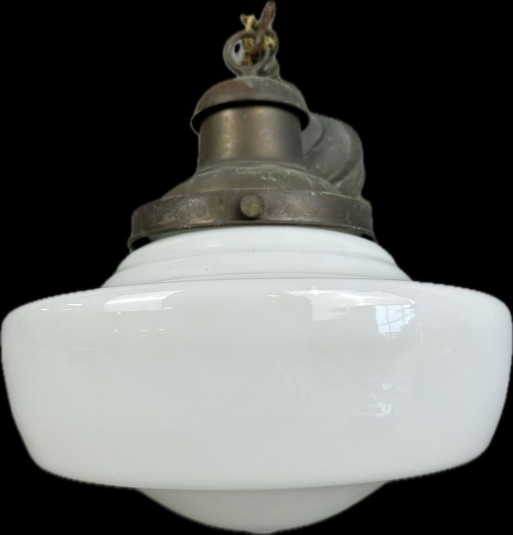 Lot 347: Art Deco Era Milk Glass Hanging School House Lighting Fixture