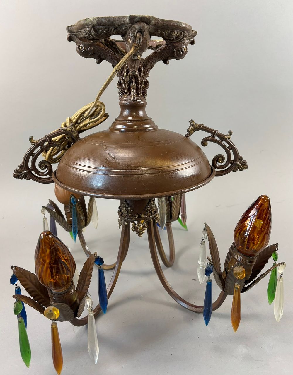 Lot 348: Early 1920s Multi Colored Prism Table Lamp w/ Amber Bulbs