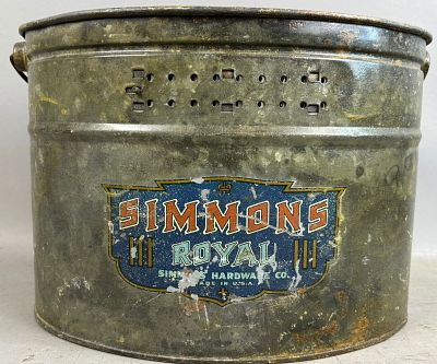 Ancien Seau à Appât Galvanisé Simmons Hardware Royal USA - Début 1900 - Vintage Pêche