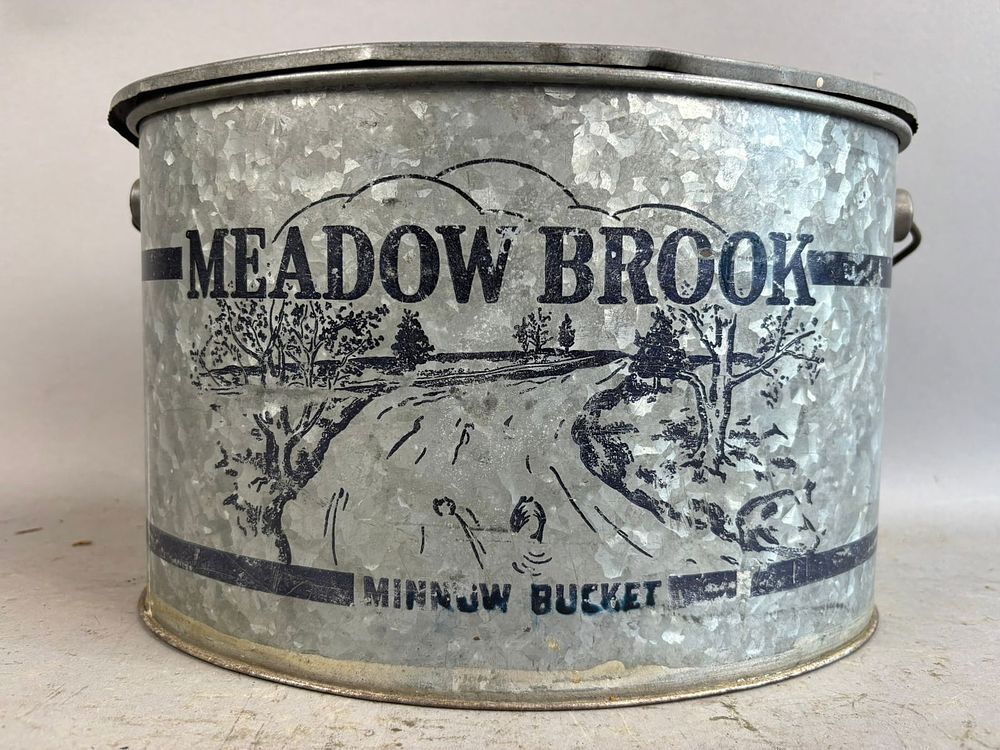 Lot 157: Antique Oval Meadow Brook Galvanized Minnow Bucket