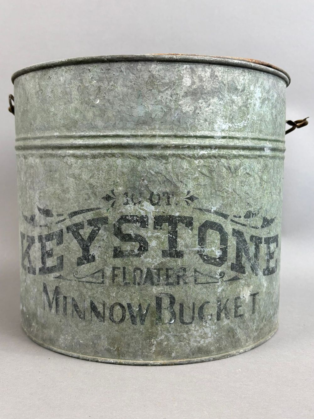 Lot 168: Antique Keystone Galvanized Minnow Bucket Stencil