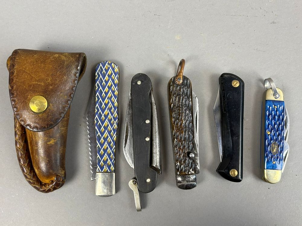 Lot 183: 6 Antique Pocket Knives EKA Ka Bar Blades