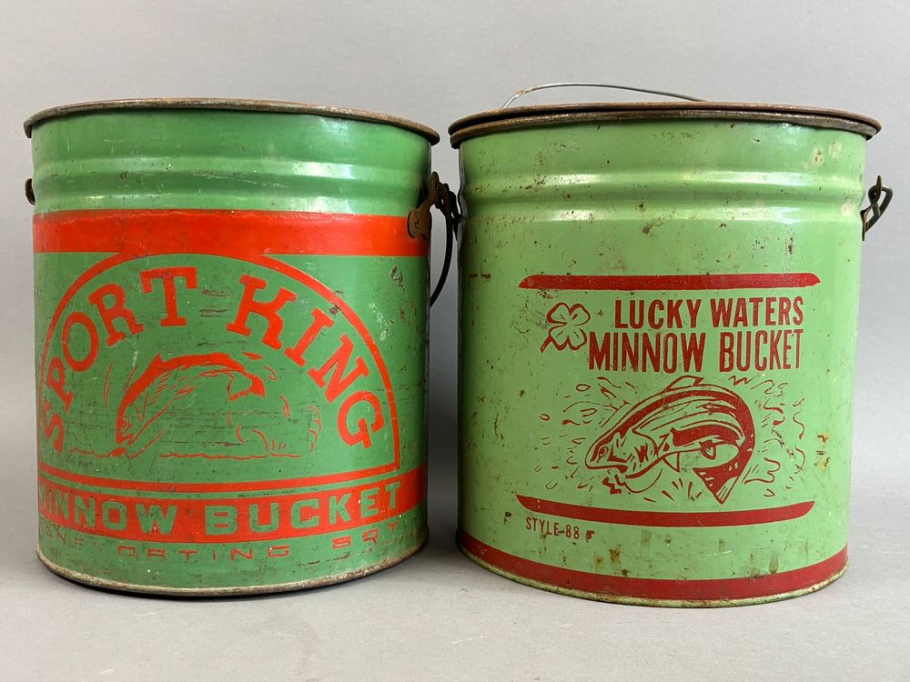Lot 184: 2 Antique Sport King Lucky Waters Minnow Buckets