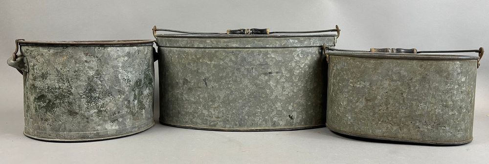 Lot 185: 3 Antique Oval Galvanized Minnow Buckets