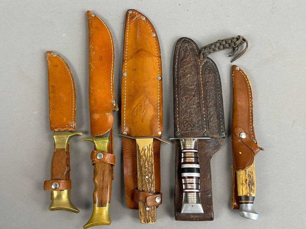 Lot 190: 5 Vintage Olsen Bowie Hunting Survival Knives