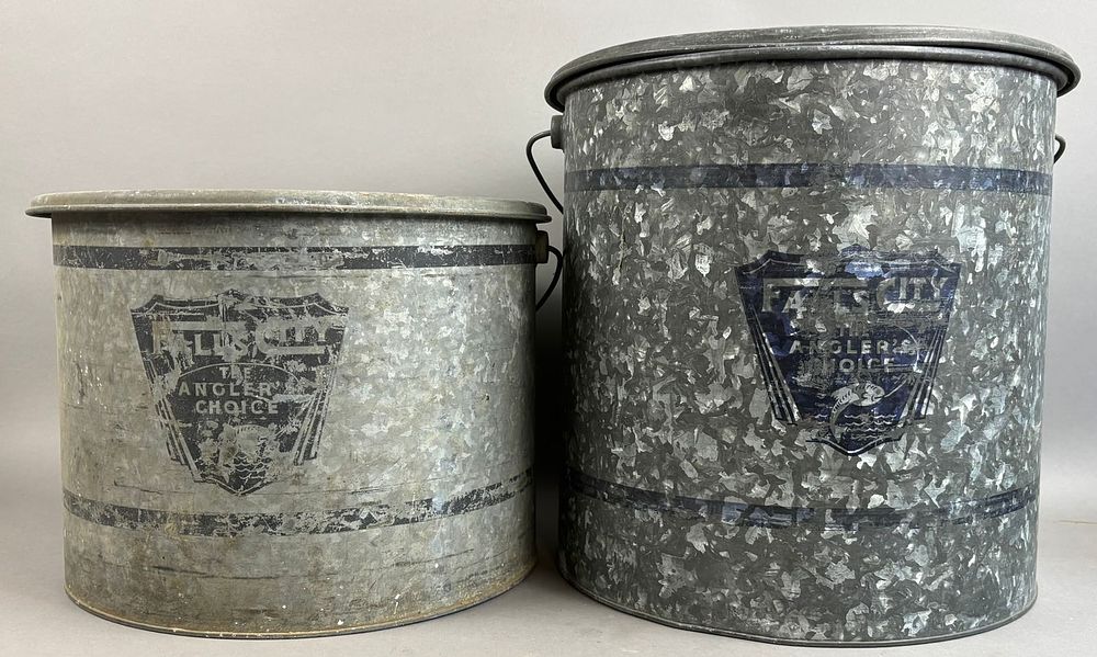 Lot 200: 2 Antique Falls City Anglers Choice Minnow Buckets