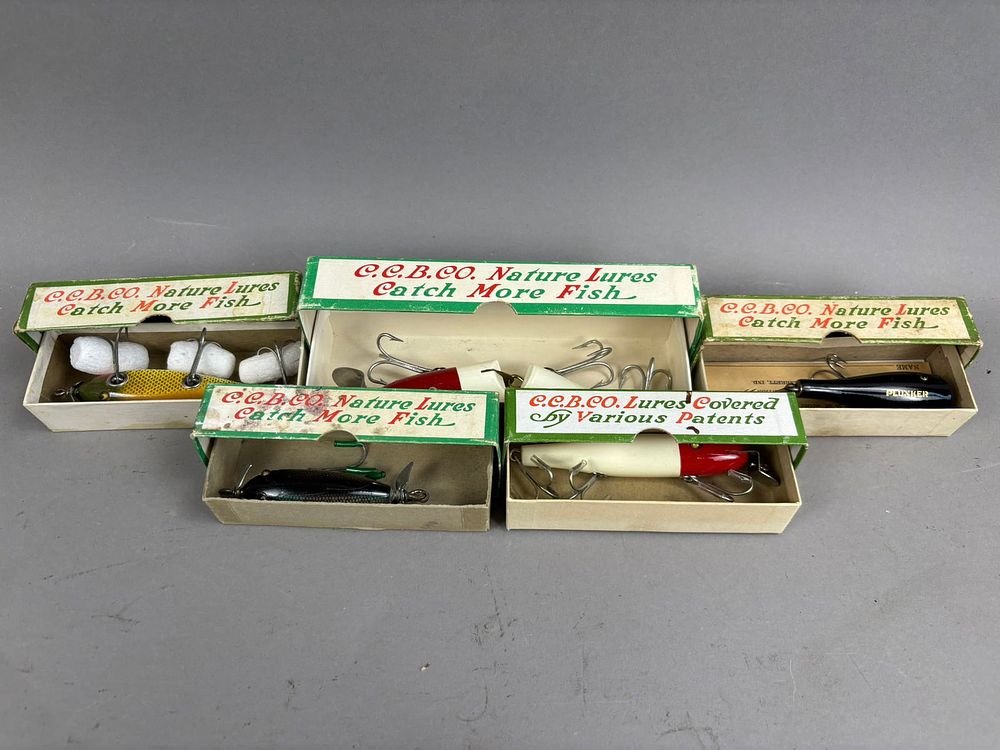 Lot 204: 5 Antique NOS Creek Chubb Fishing Lures w/Boxes