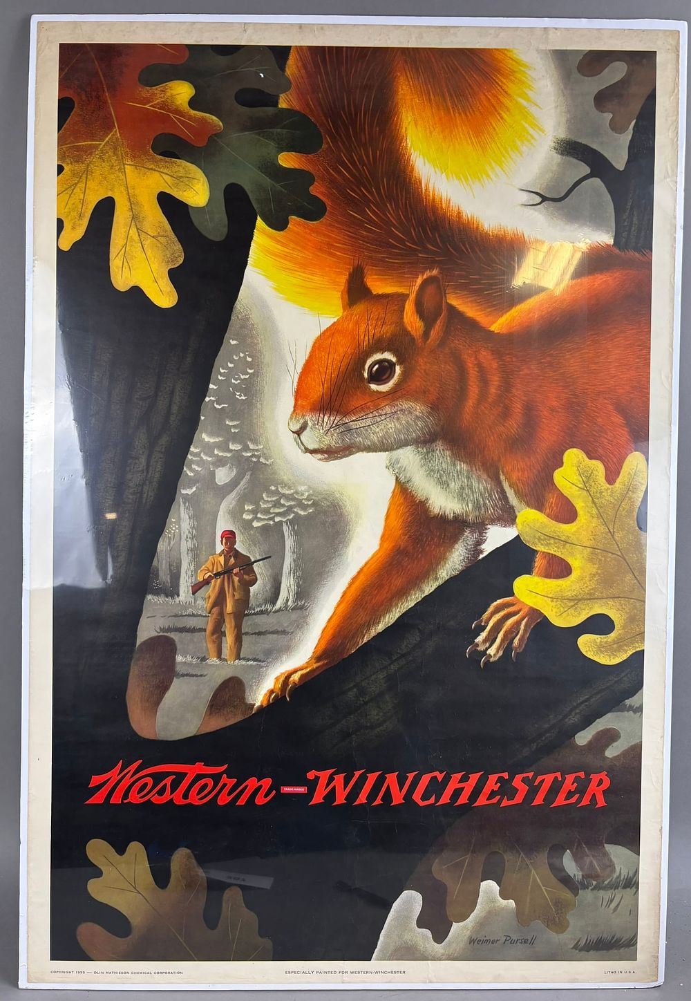 Lot 207: 1955 Winchester Advertising Poster Squirrels Guns