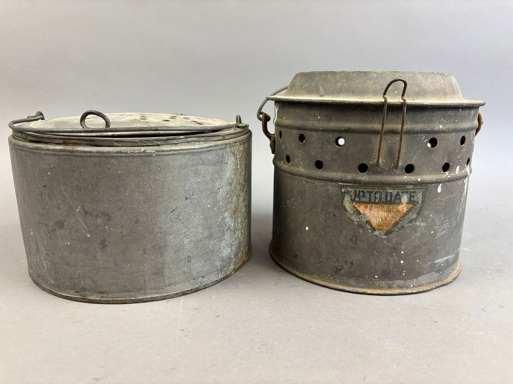 Lot 217: 2 Antique Submarine Round Galvanized Minnow Buckets