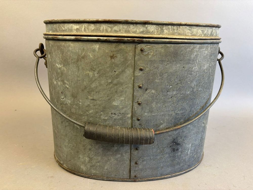 Lot 239: Antique Homemade Galvanized Minnow Bucket Sturm