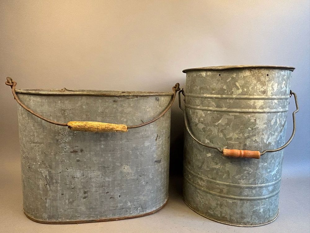 Lot 245: 2 Antique Galvanzied Large Oval Minnow Buckets