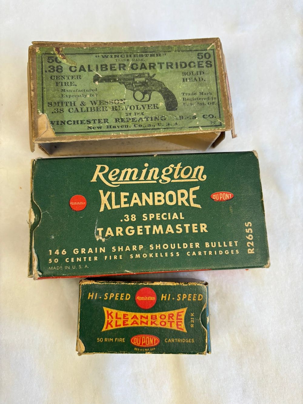 Lot 252: 3 Vintage Ammo Boxes 38 Caliber Bullets Winchester