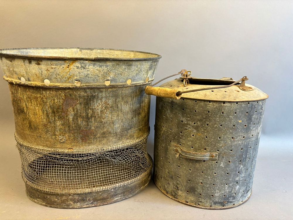 Lot 256: 2 Antique Oval Submarine Galvanized Minnow Buckets