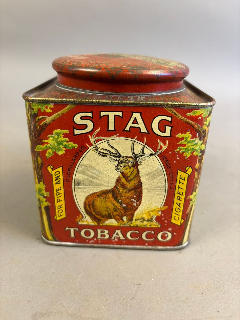 Lot 271: Antique Stag Tobacco Square Tin 1910 Tax Stamp