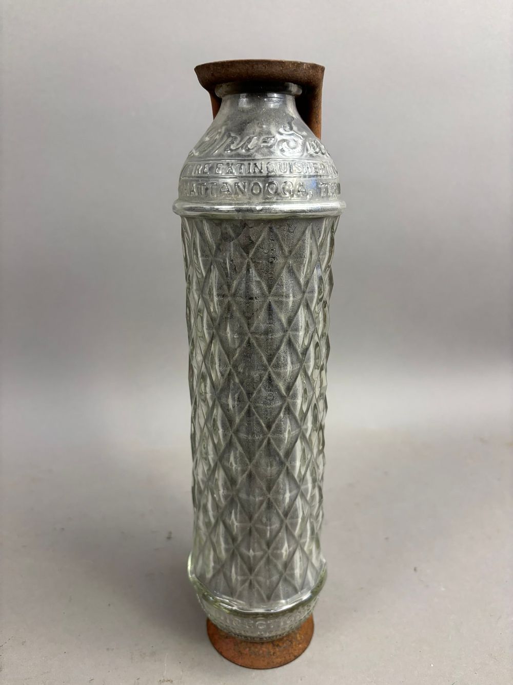 Lot 280: Antique Dri Gas Fire Extinguisher Glass w/Holder