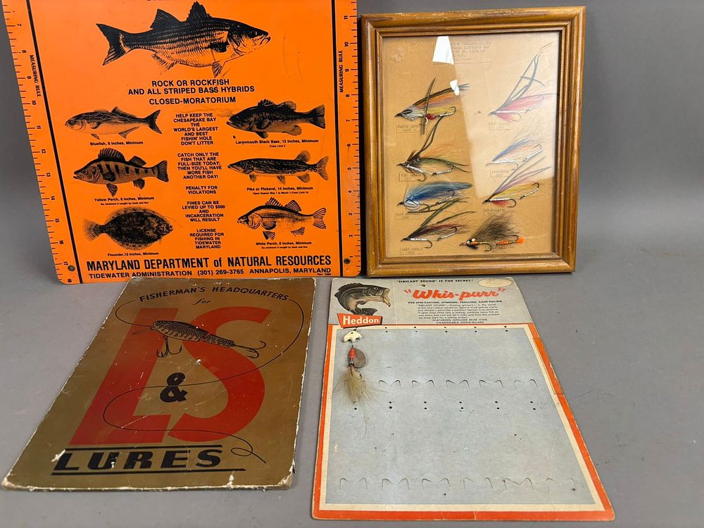 Lot 281: 4 Vintage Fishing Lure Displays Heddon Trolling Fly