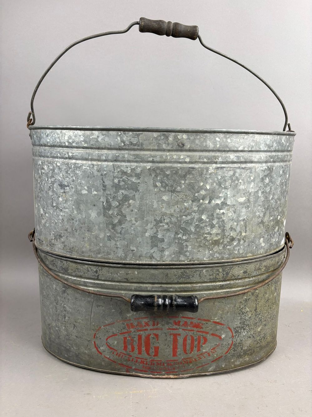 Lot 287: Pair Large Oval Galvanized Minnow Buckets Big Top