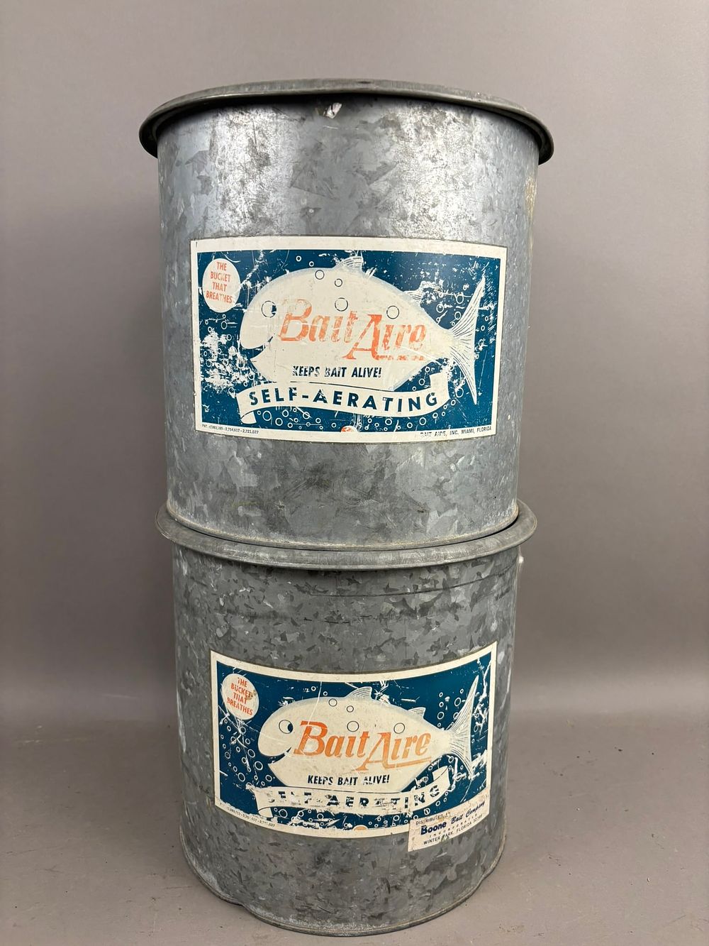 Lot 290: Pair Antique Bait Aire Galvanized Minnow Buckets