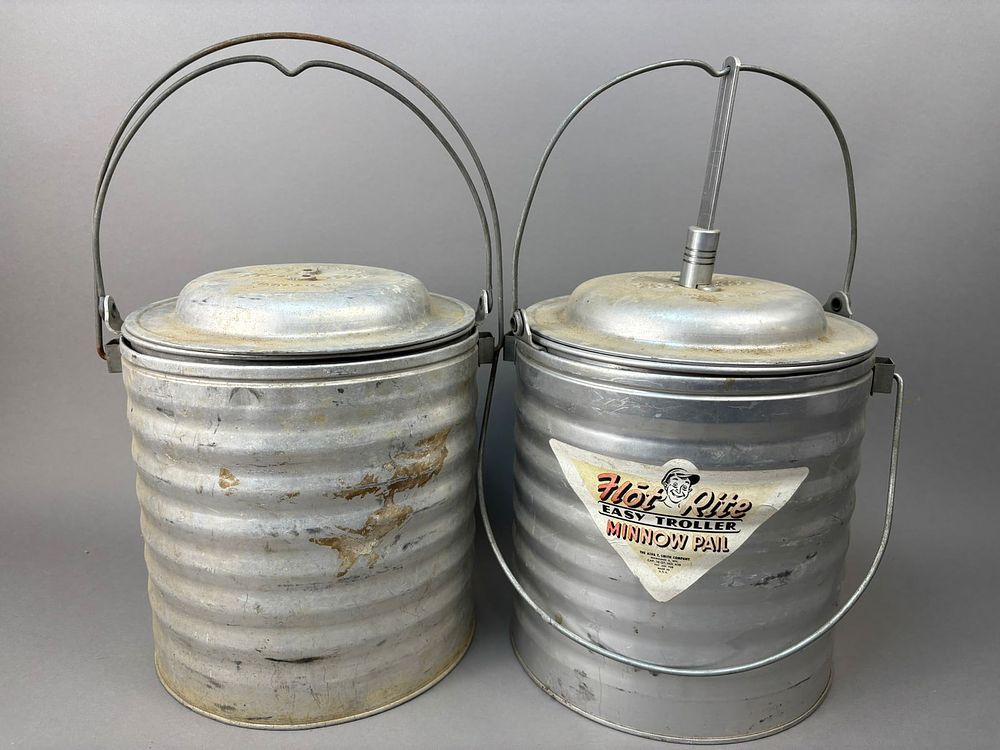Lot 292: Pair Antique Hot Rite Minnow Buckets Alva Smith Co