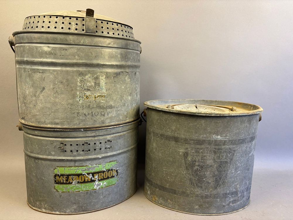 Lot 299: 3 Antique Galvanized Minnow Buckets Oval Submarine