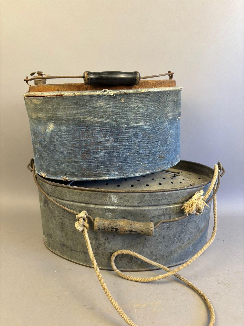 Lot 301: 2 Antique Oval Galvanized Minnow Buckets w/Handle
