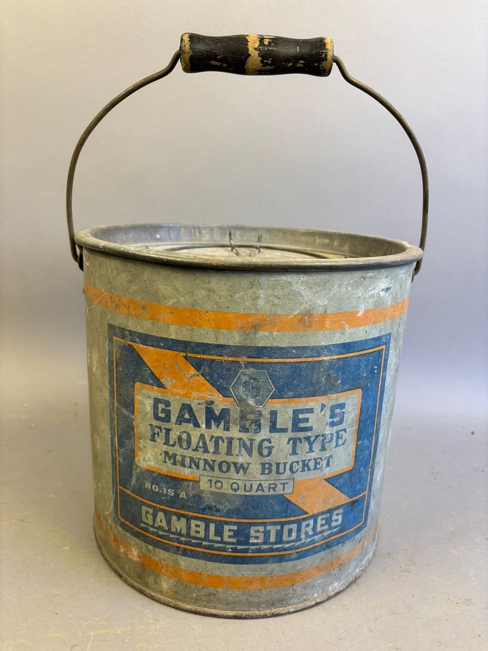Lot 323: Antique Gambles Stores Galvanized Minnow Bucket