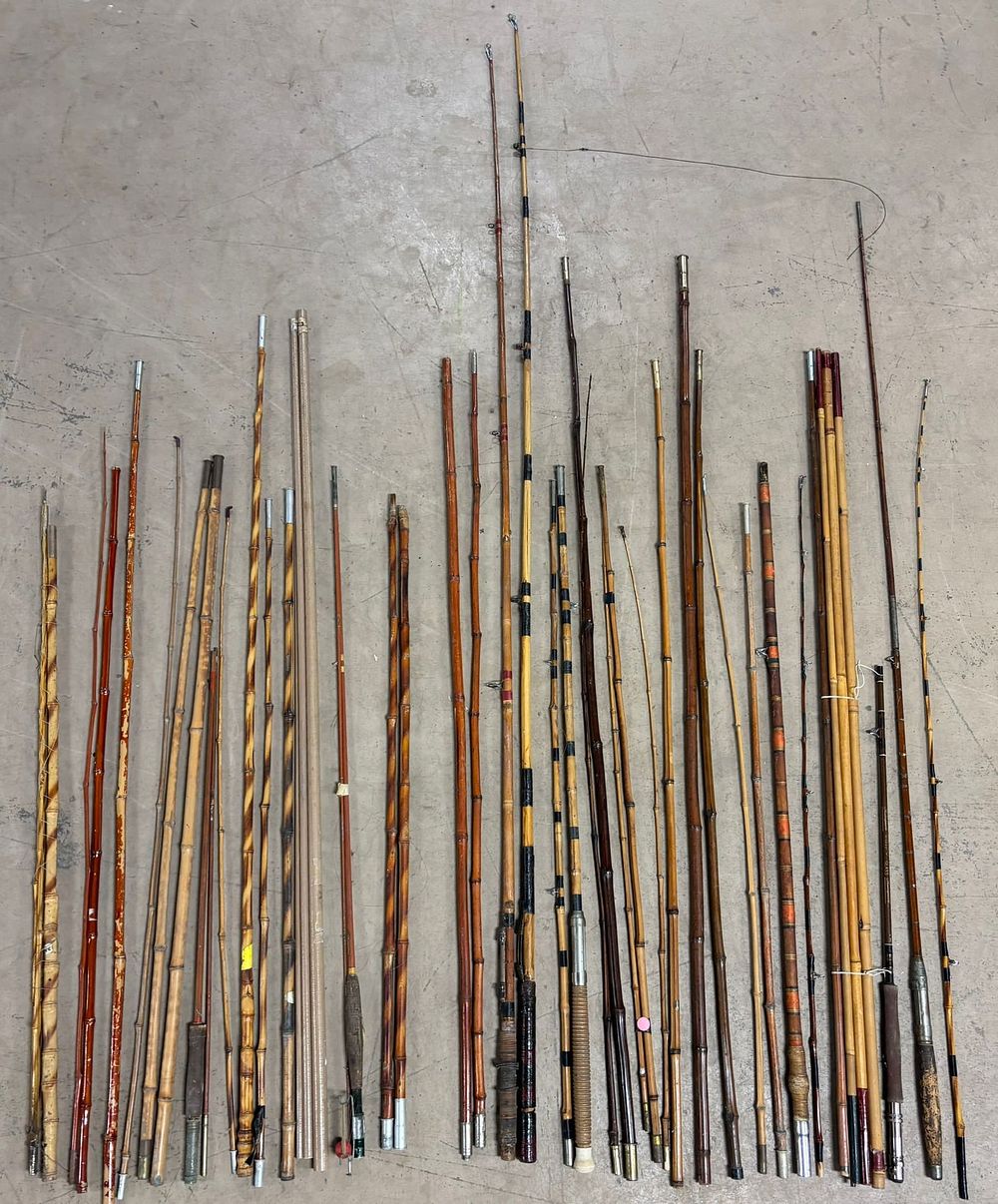Lot 340: 16 Antique Bamboo Fly Fishing Cane Rods 2-3 Piece