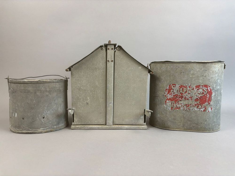 Lot 342: 3 Antique Galvanized Shapleighs Minnow Buckets