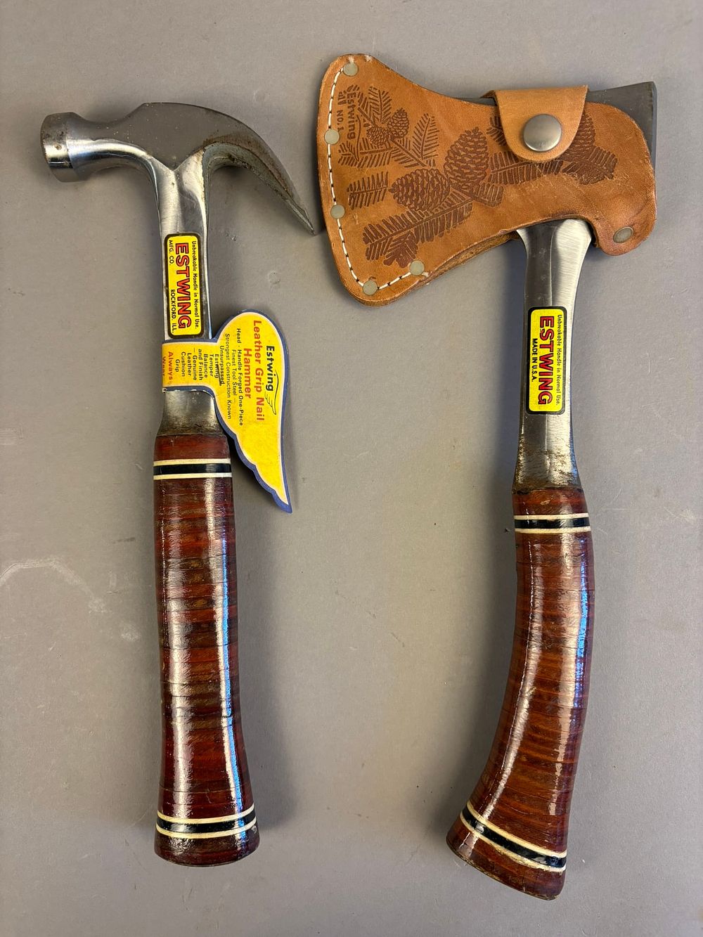 Lot 361: NOS Estwing Leather Grip Hammer Matching Hatchet