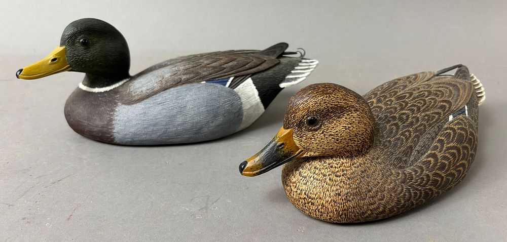 Lot 426: Pair Carved & Painted Mallard Ducks by Jim Wicks