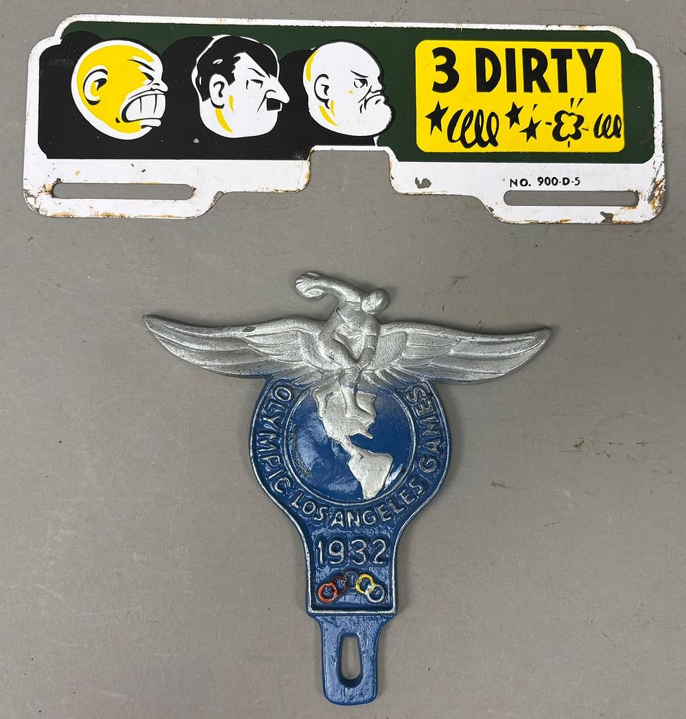 Lot 143: 2 License Plate Topper LA Olympics 1932 WW2 Hitler