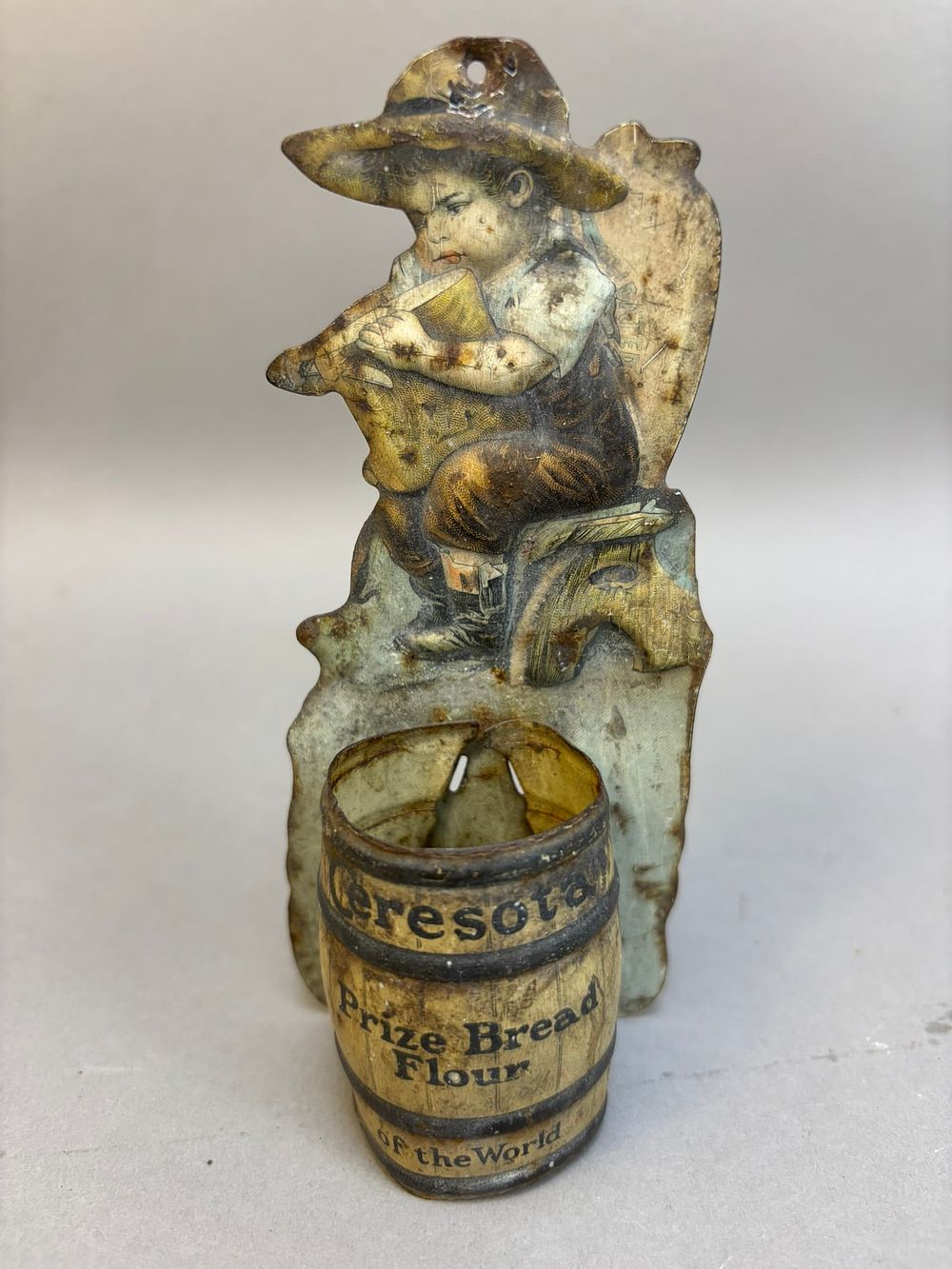 Lot 166: Early Ceresota Prize Bread Flour Tin Match Holder
