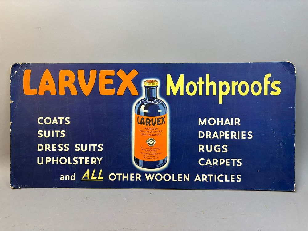 Lot 172: Larvex Store Display Moth Killer Rack Topper Sign