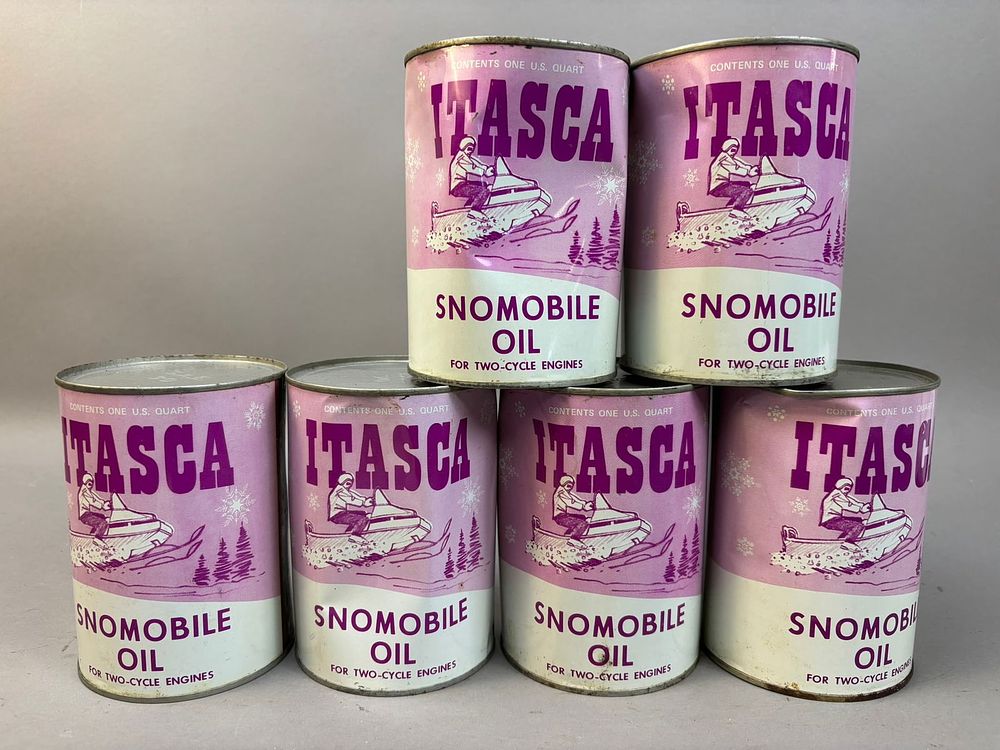 Lot 185: 6 NOS Itasca Snowmobile Motor Oil Quart Can
