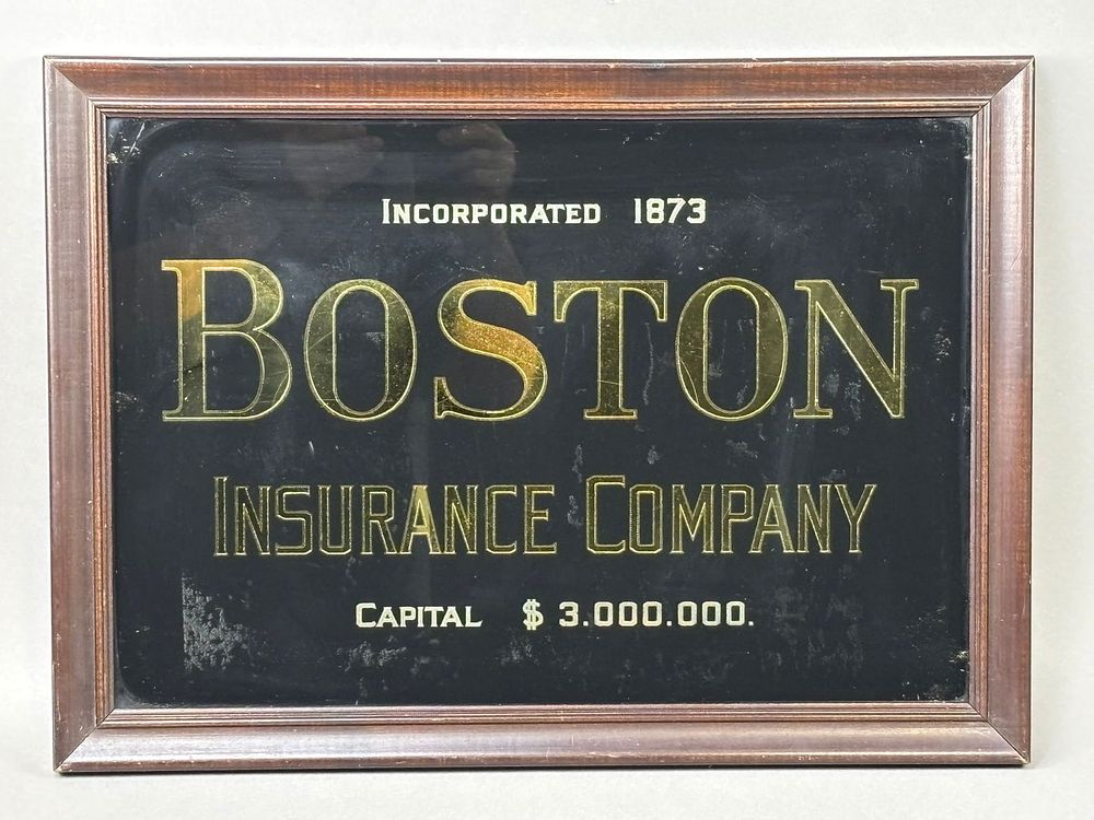 Lot 208: Reverse Glass Painted Boston Insurance Co Sign