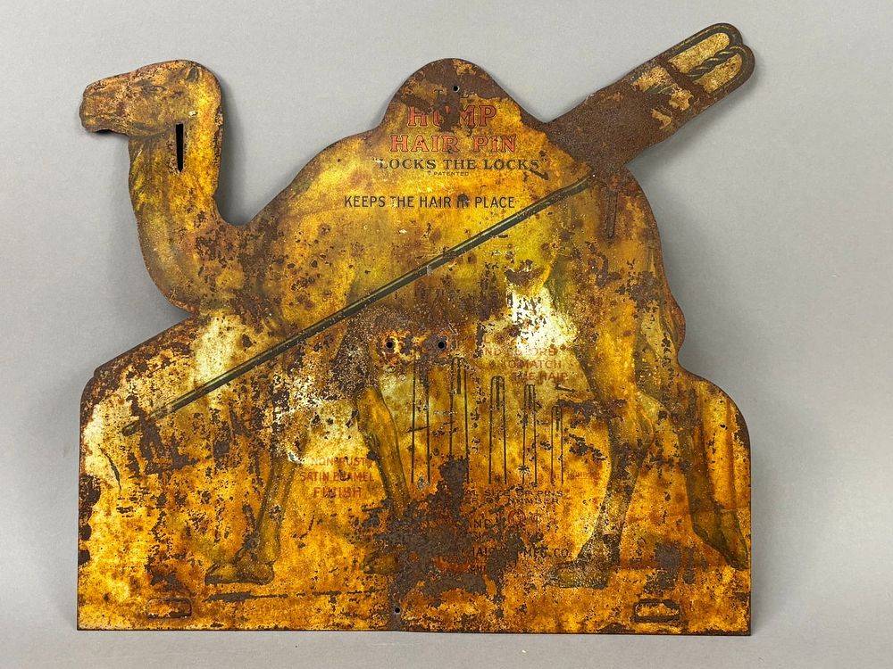 Lot 210: Hump Hair Pin Figural Camel Tin Litho Store Display