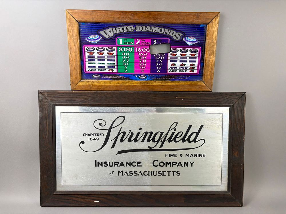 Lot 214: 2 Slot Machine Glass Door Springfield Ins Sign