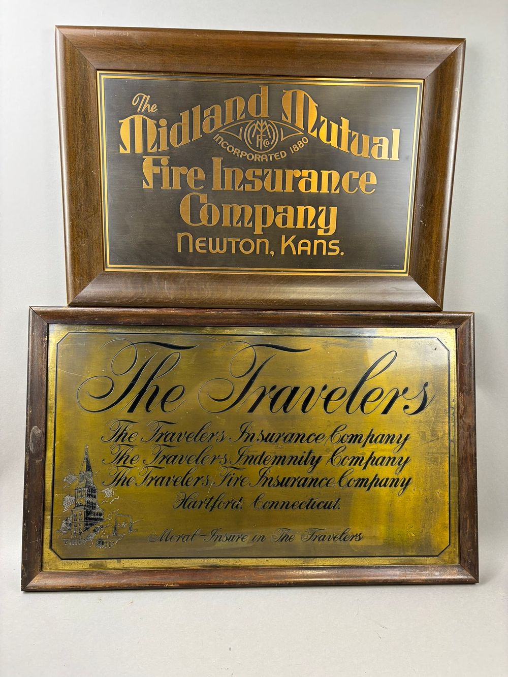 Lot 221: 2 Antique Brass Insurance Advertising Signs