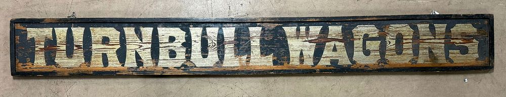 Lot 225B: Turnbull Wagons Antique Smaltz Painted Wood Sign