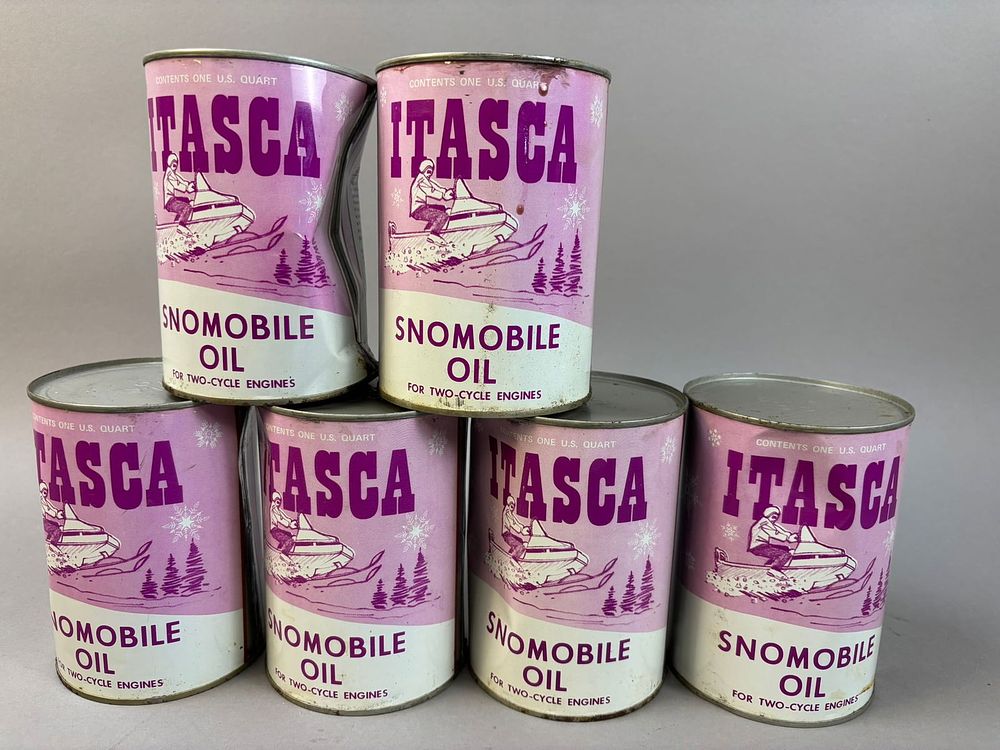 Lot 241: 6 NOS Itasca Snowmobile Motor Oil Quart Metal Can