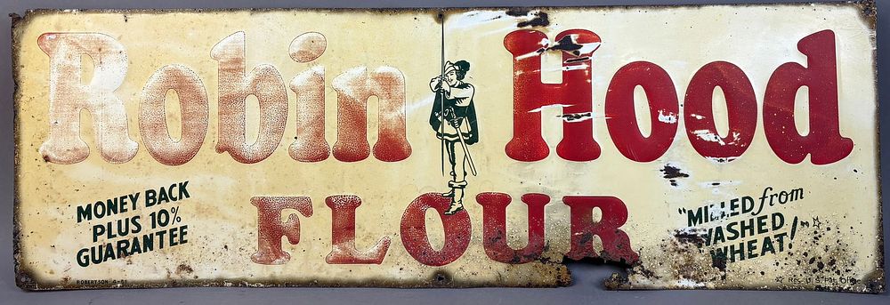 Lot 268: SST Robin Hood Flour Advertising Metal Sign Robertson