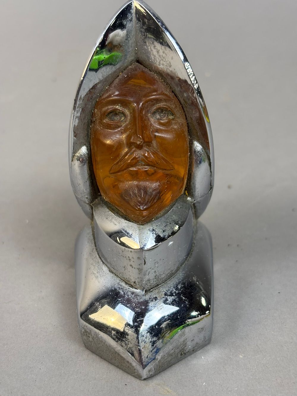 Lot 272: 50s Era Desoto Lucite Face Viking Hood Ornament