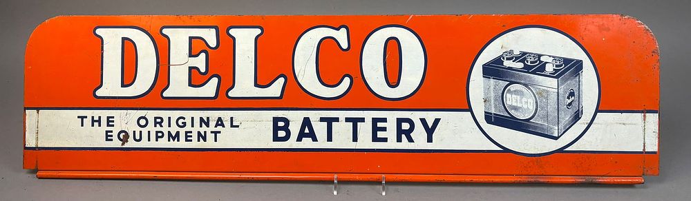 Lot 277: 40s DST Delco Battery Rack Topper Display Sign