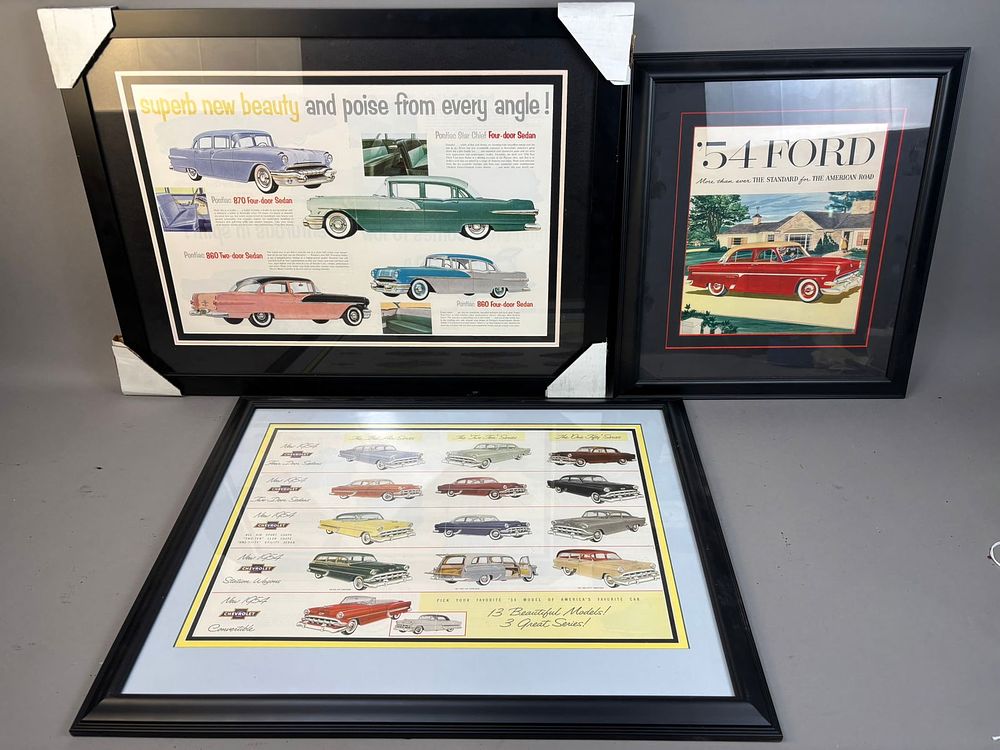 Lot 283: 3 50s Chevrolet Ford Car Sales Brochures Framed