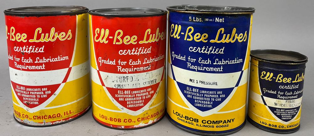 Lot 292: 4 Ell Bee Motor Oil Grease Cans Lou Bob Chicago