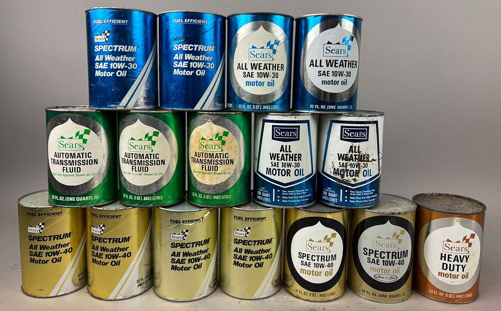 Lot 295: 16 NOS Vintage Sears Motor Oil Quart Cans
