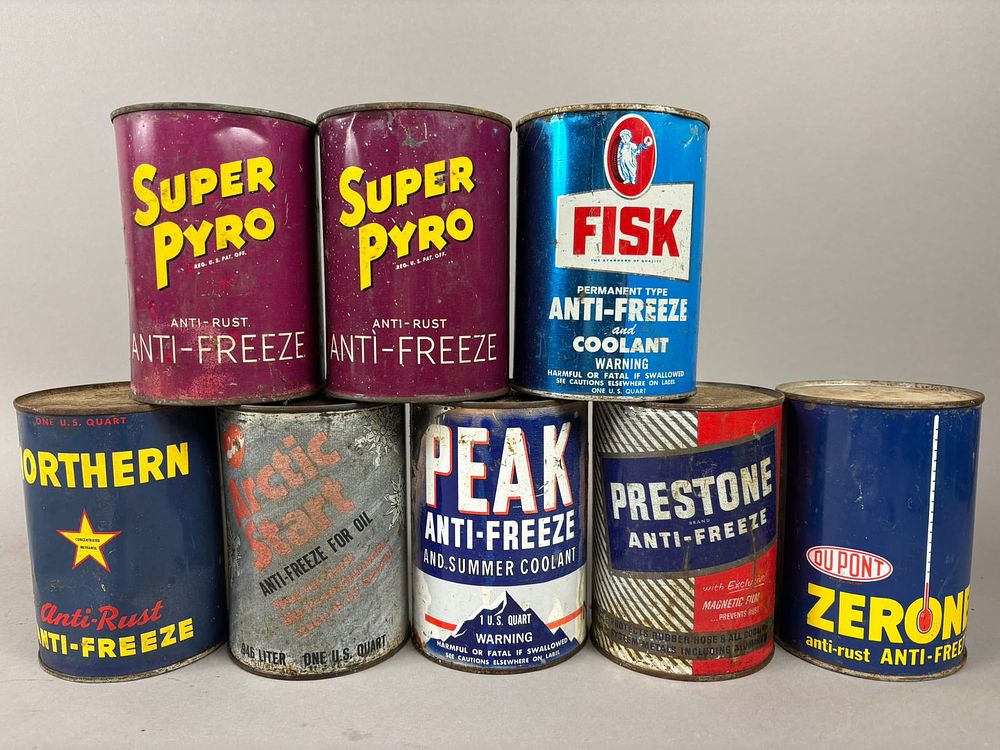 Lot 296: 8 NOS Prestone Fisk Peak Pyro AntiFreeze Cans