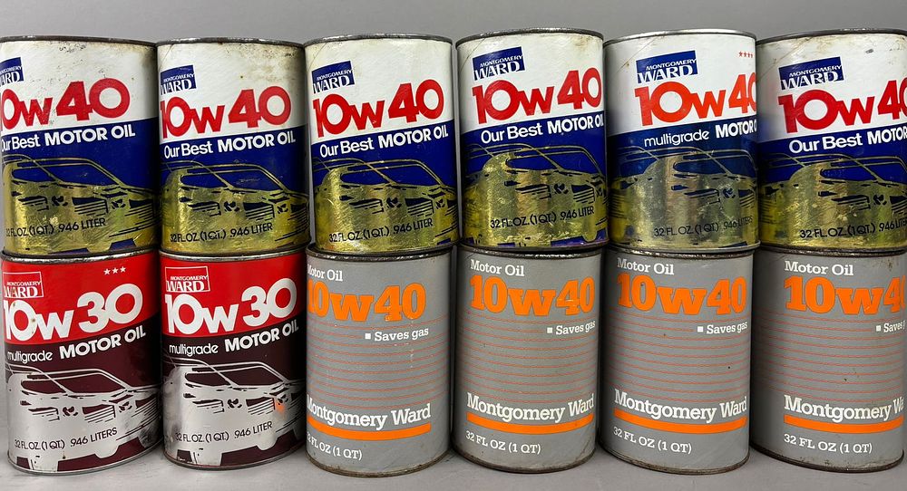 Lot 298: 12 Vintage NOS Montgomery Ward Motor Oil Quart Cans