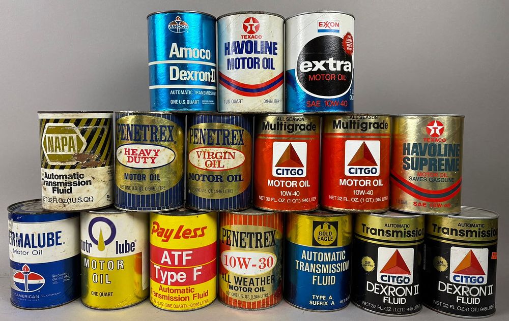 Lot 299: 16 NOS Vintage Citgo Texaco Motor Oil Quart Cans