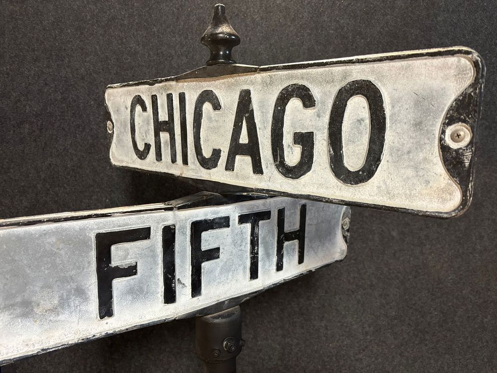 Lot 303: Chicago City Street Sign Corner Cast Iron Post